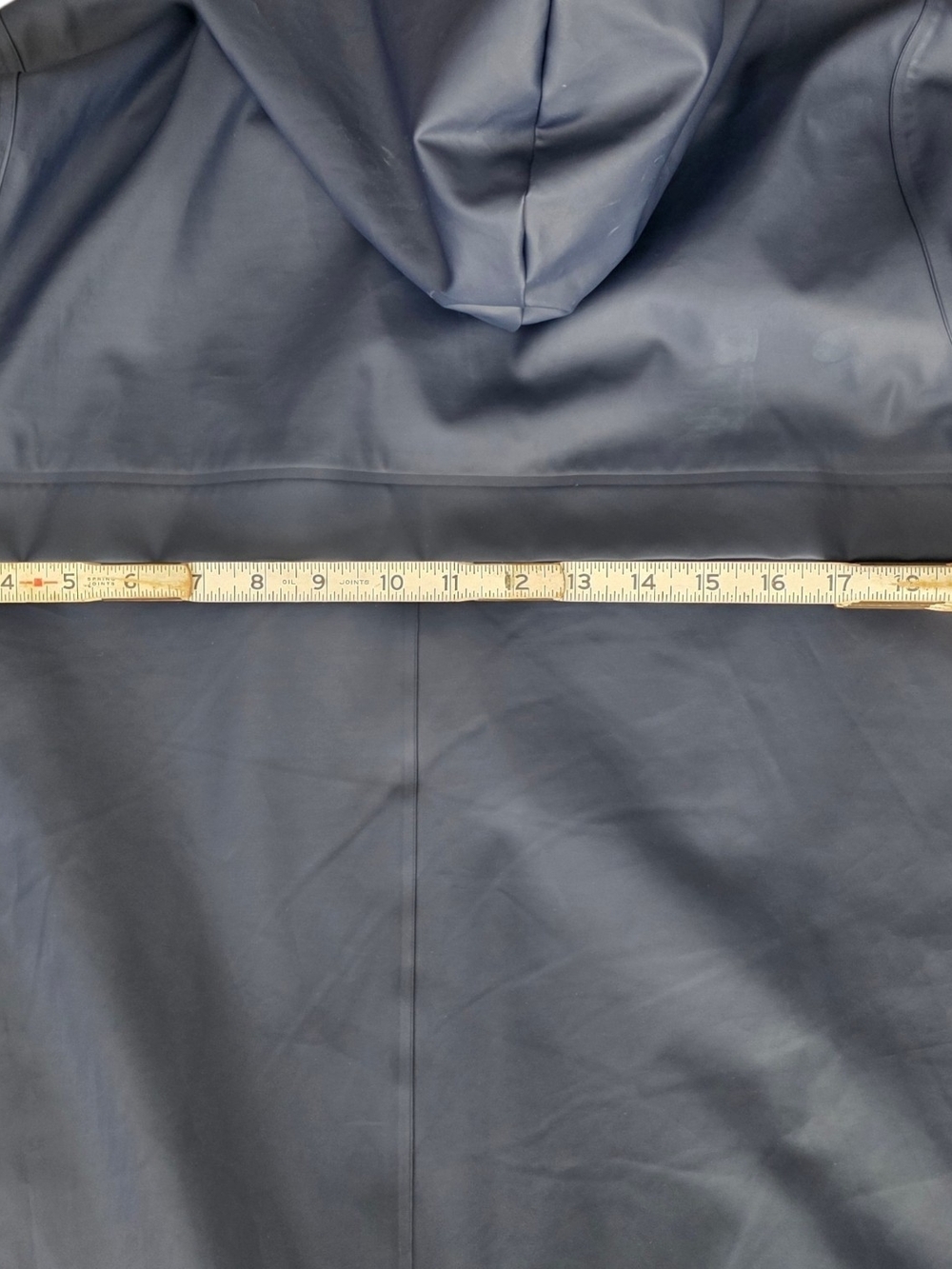 Classic Navy Hooded Long Rain Trench Coat by Mernini. Ladies Sz. Medium. 46 in - Picture 11 of 15